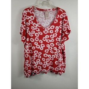 Philosophy 2XL Women's Short Sleeve V-Neck Shirt Ditsy Floral pima Cotton Blouse